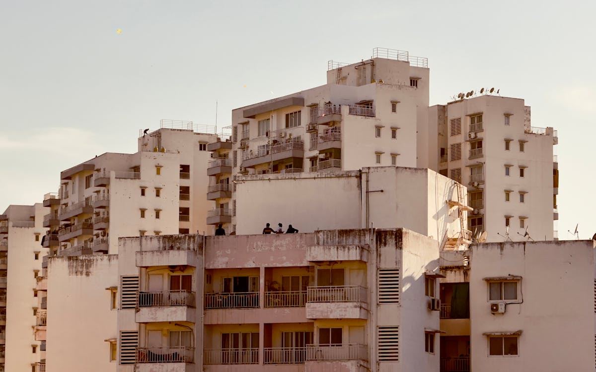 Residential buildings across Ahmedabad at dusk