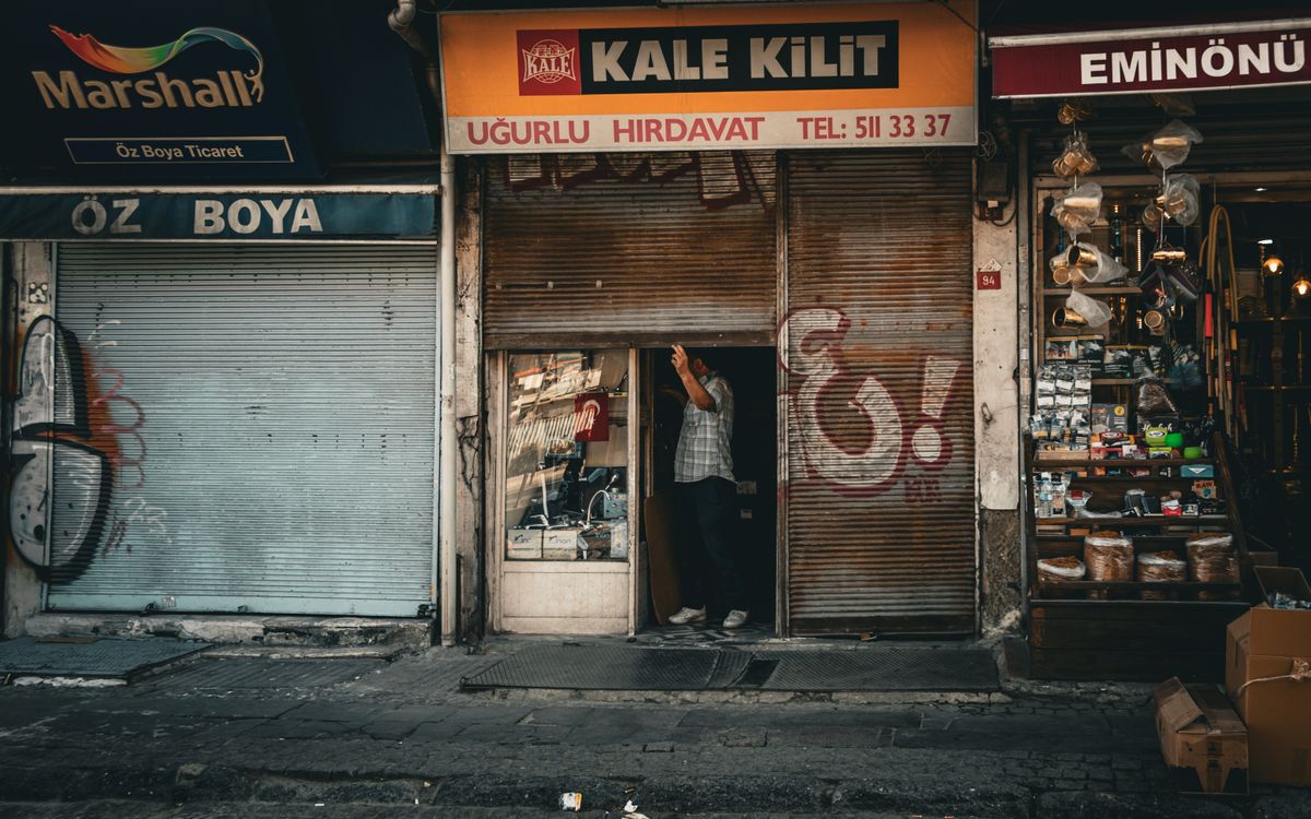 Shops and storefronts along a busy street
