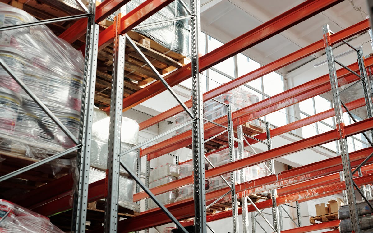 Storage racks inside a large warehouse
