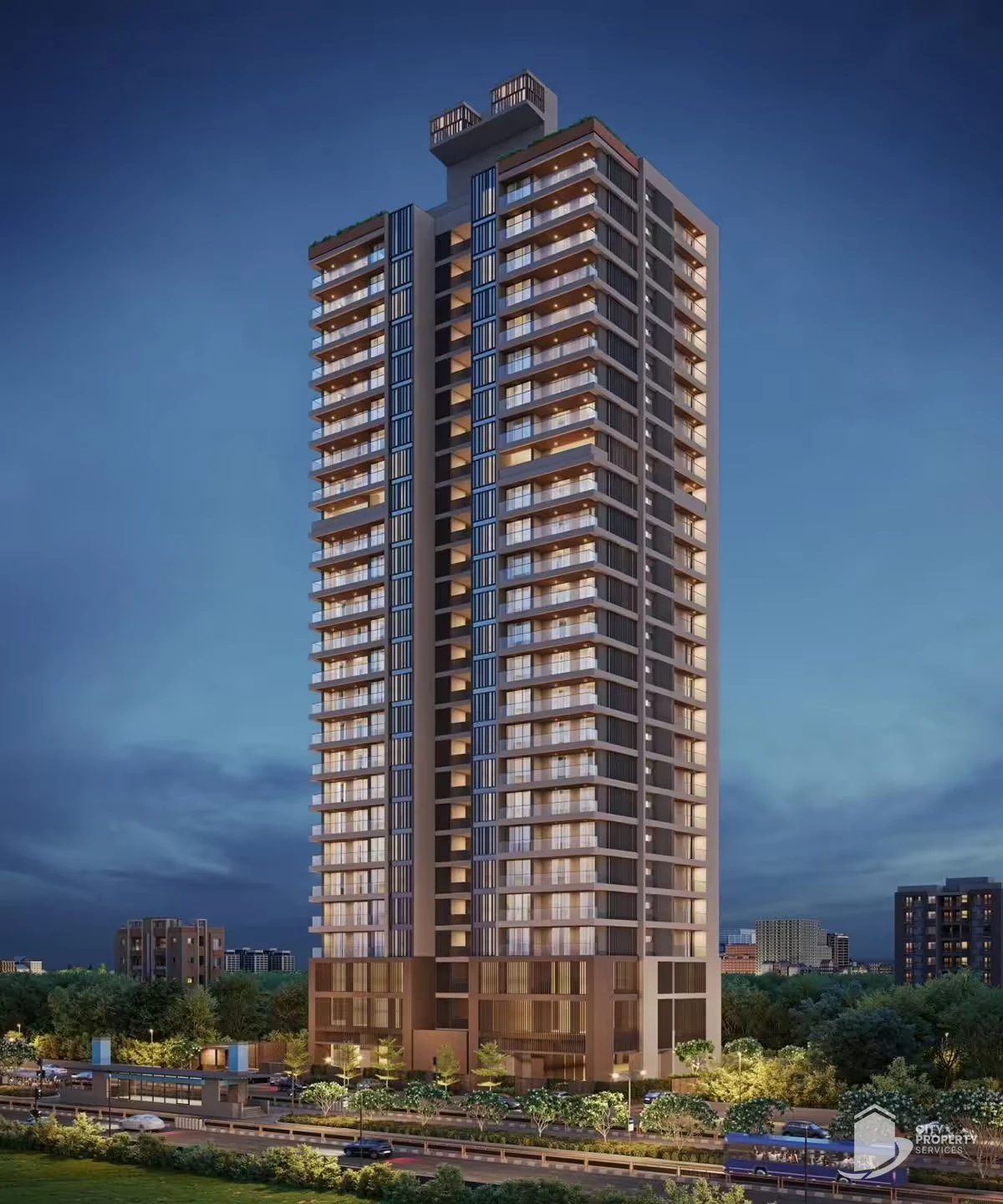HN Safal The Park, Ambli, night view | City Property Services