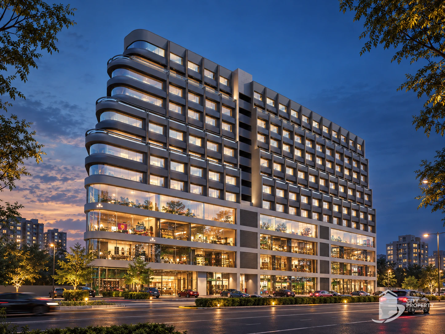 Sankalp 59, Vaishnodevi Circle, night view | City Property Services