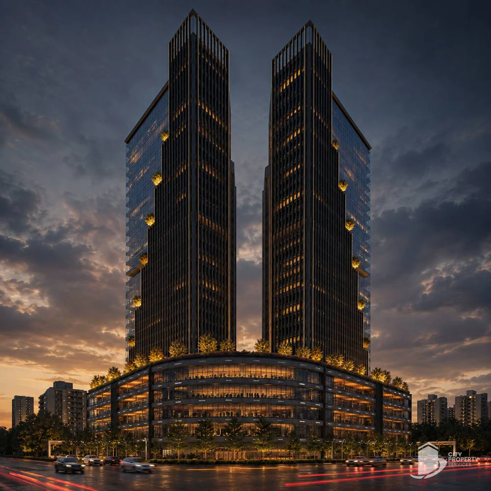 Trogon Twin Tower, Vaishnodevi Circle, night view | City Property Services