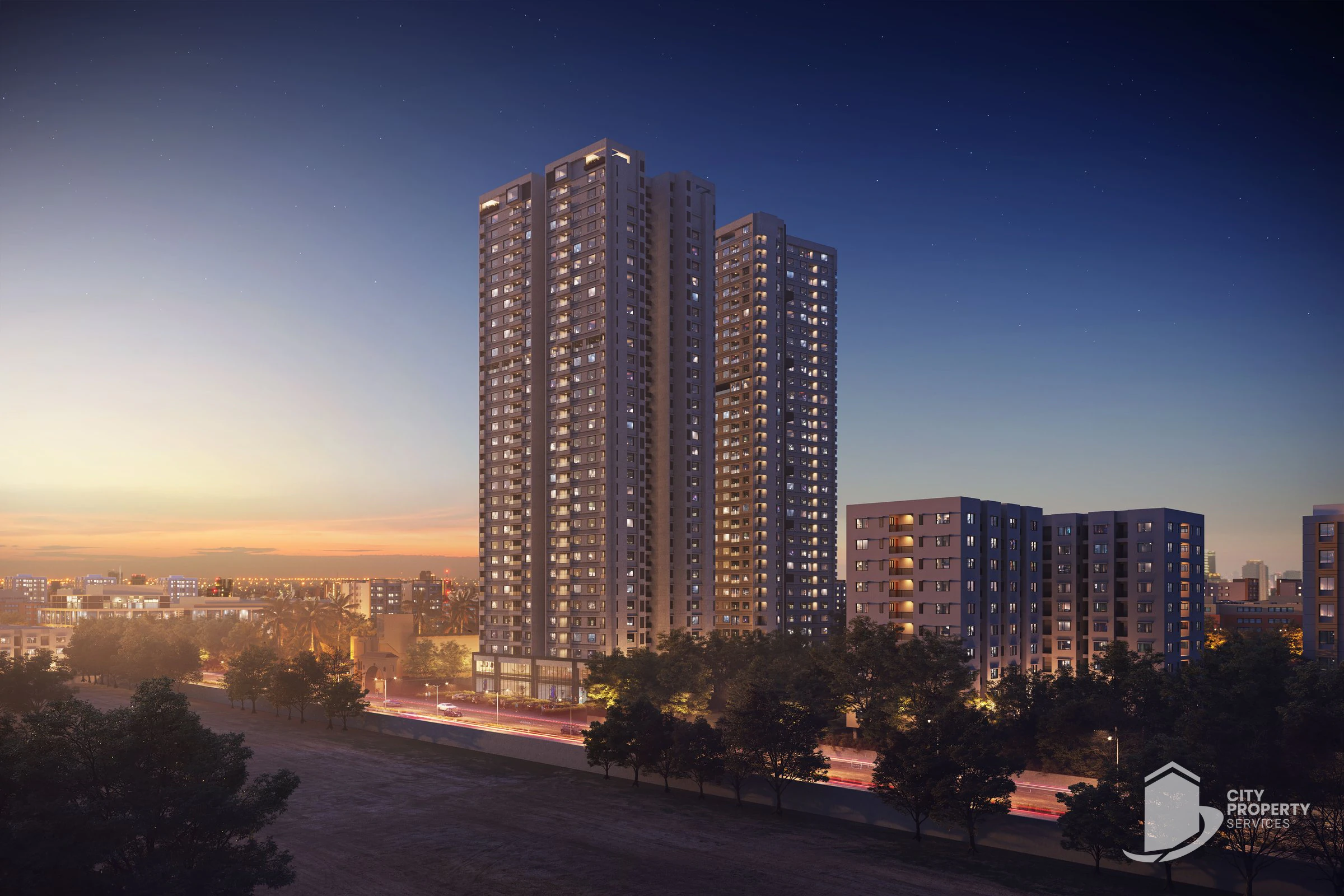 Oeuvre Iconic, Bodakdev, night view | City Property Services
