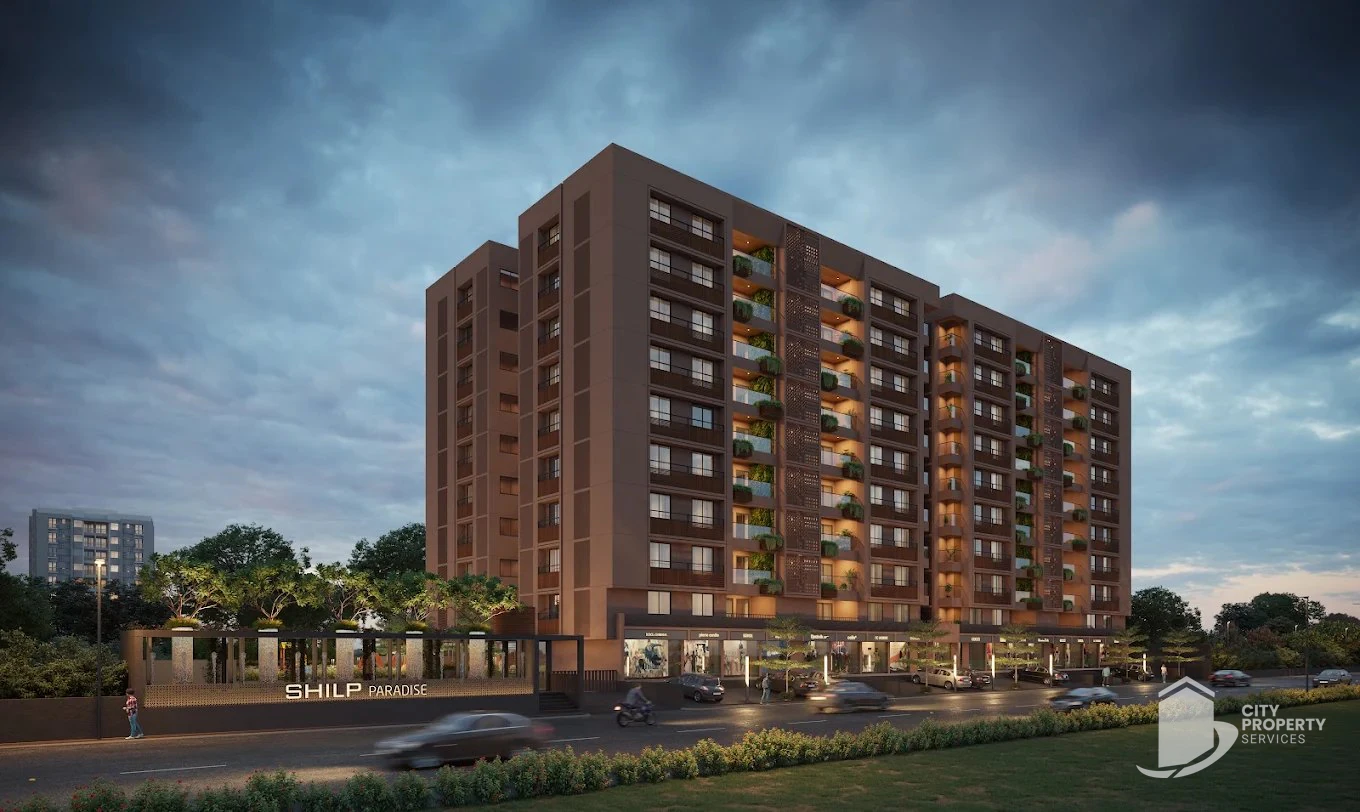 Shilp Paradise, Sindhu Bhavan Road, night view | City Property Services