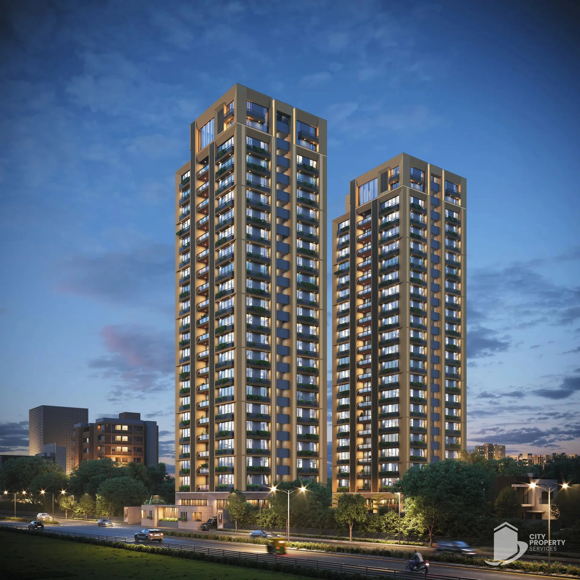Triveni 84, Ambli, night view | City Property Services